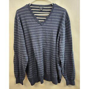 J. Crew Navy Blue Striped Cotton V-Neck Pullover Casual Sweater Size XL